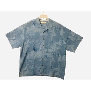 Tommy Bahama XXL Silk Hawaiian Shirt Blue Tropical Print Short Sleeve